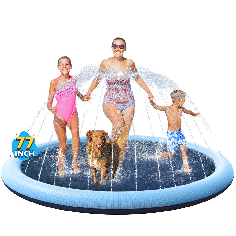 VISTOP Non-Slip Splash Pad for Kids and Dog, Thicken Sprinkler Pool Summer Outdoor Water Toys - Fun Backyard Fountain Play Mat for Baby Girls Boys Children or Pet Dog (67 inch, Blue&Blue)