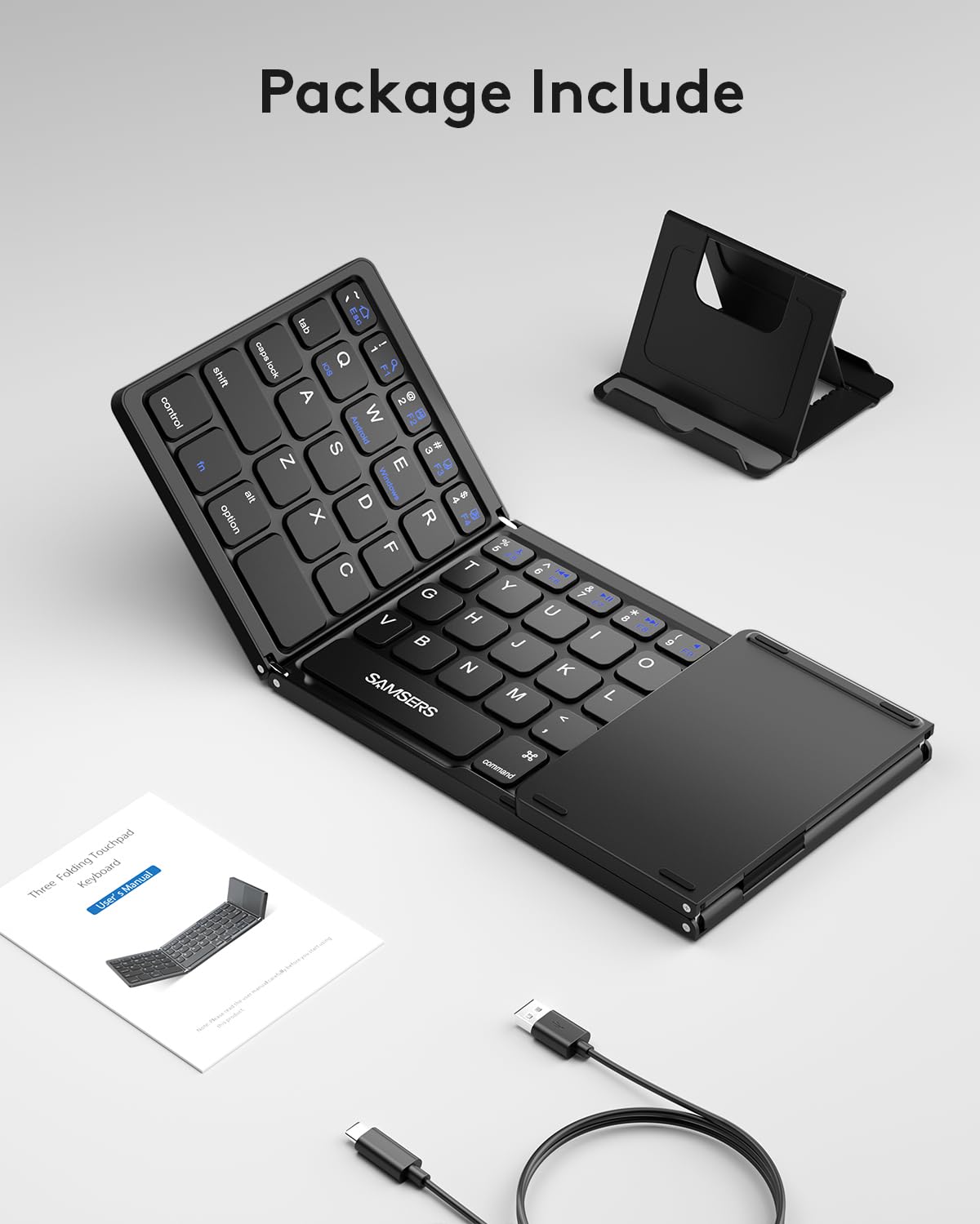 Samsers Foldable Bluetooth Keyboard with Touchpad- Black