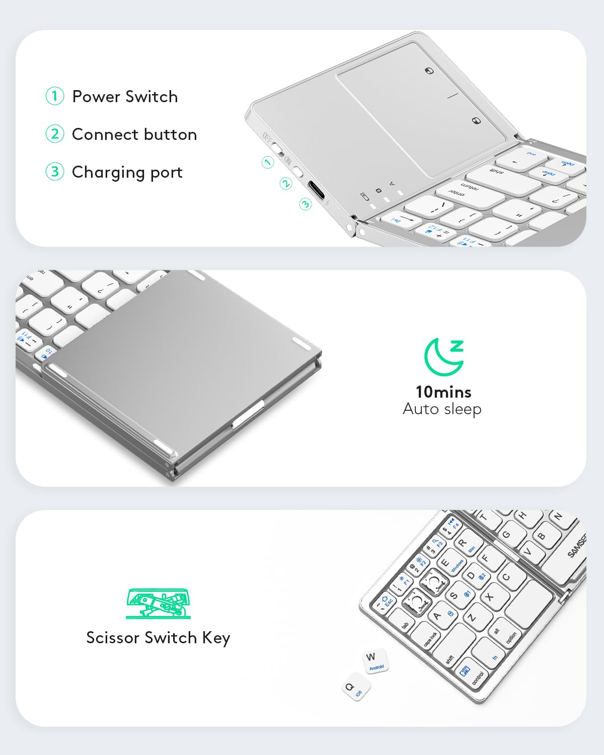 Samsers Foldable Bluetooth Keyboard with Touchpad- Black