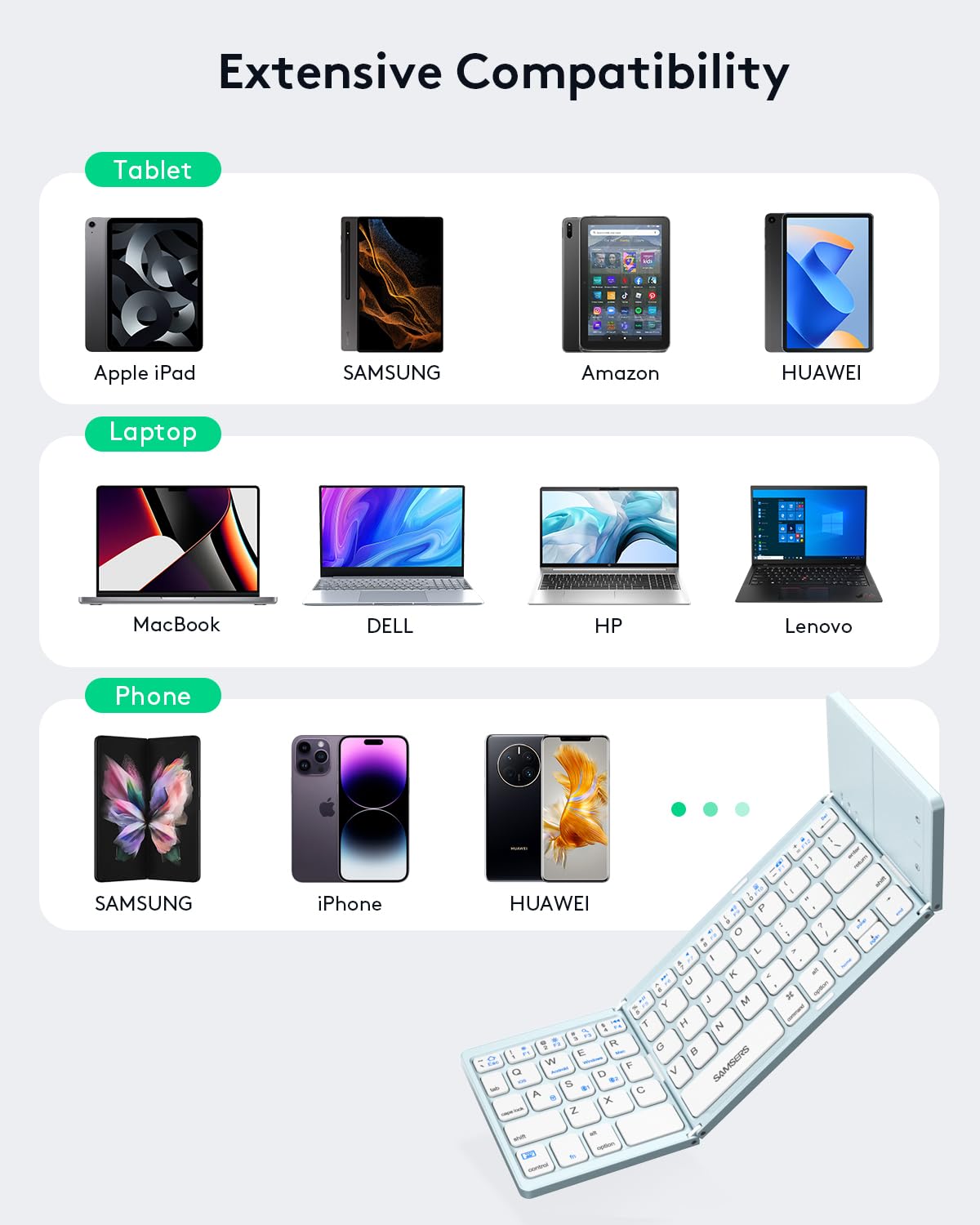 Samsers Foldable Bluetooth Keyboard with Touchpad- Black