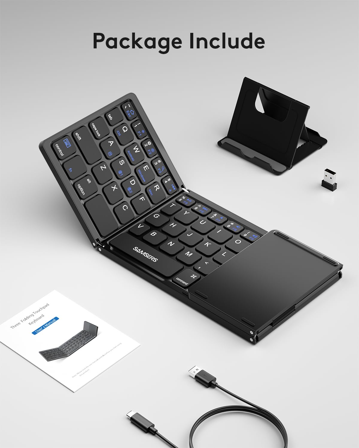 Samsers Foldable Bluetooth Keyboard with Touchpad- Black