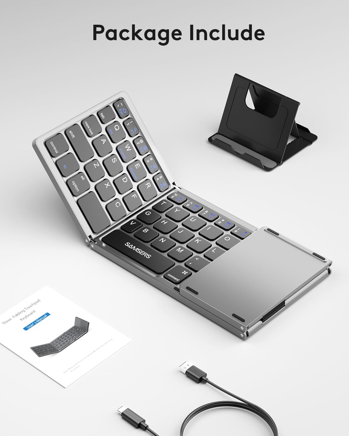 Samsers Foldable Bluetooth Keyboard with Touchpad- Black