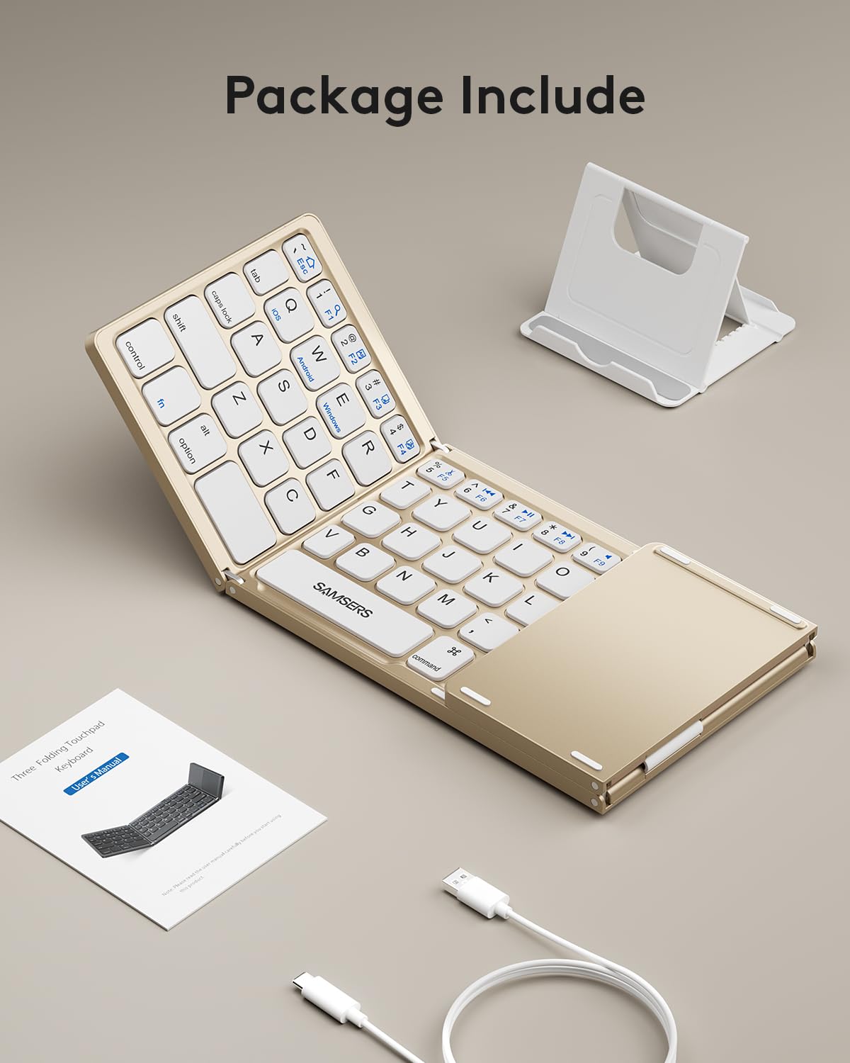 Samsers Foldable Bluetooth Keyboard with Touchpad- Black