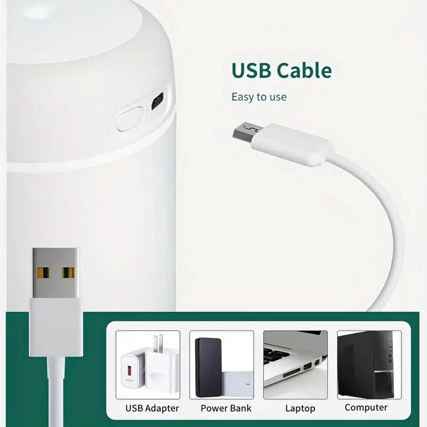 Portable Mini Humidifier, Colorful, Cool Mist, USB Powered.