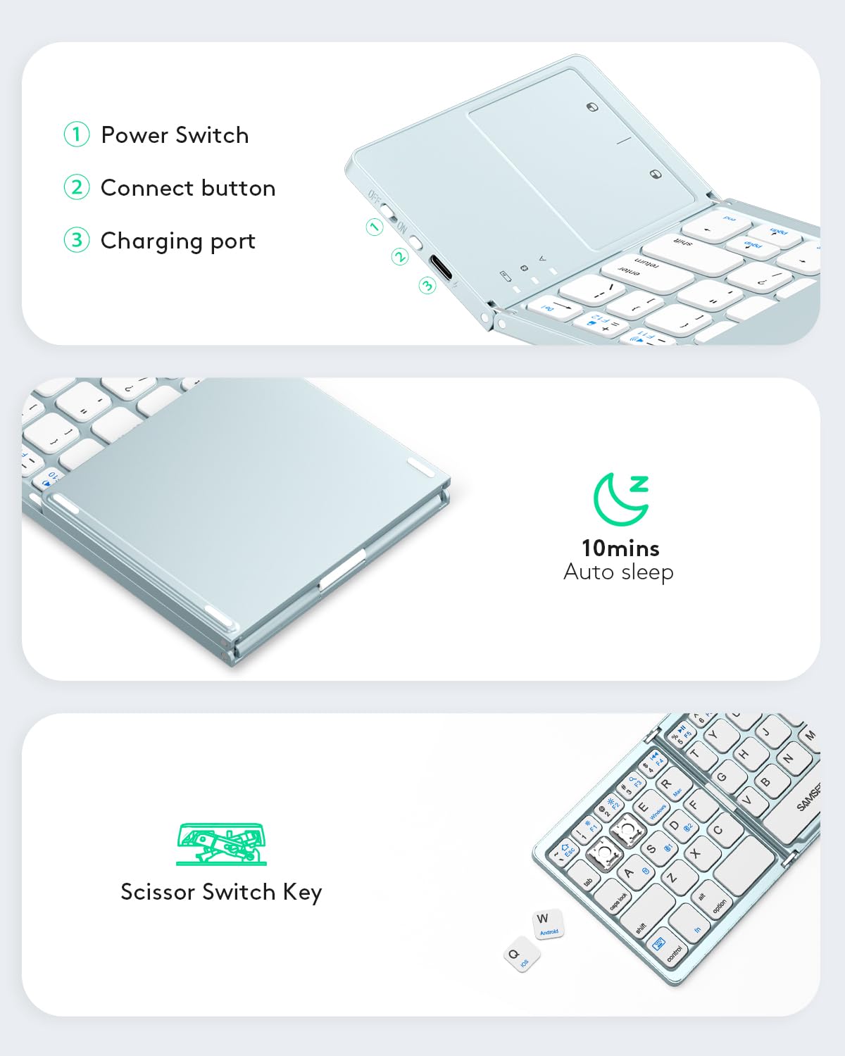 Samsers Foldable Bluetooth Keyboard with Touchpad- Black