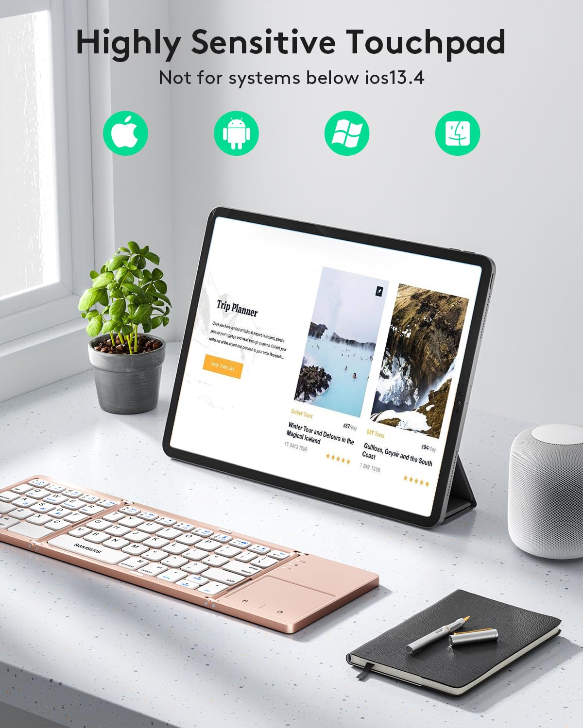 Samsers Foldable Bluetooth Keyboard with Touchpad- Black