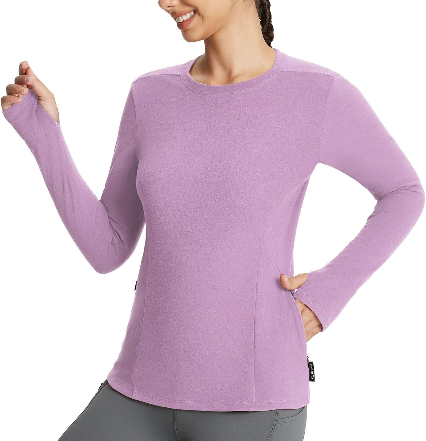 Baleaf Women’s Thermal Fleece Long Sleeve Shirt with Zipper Pocket