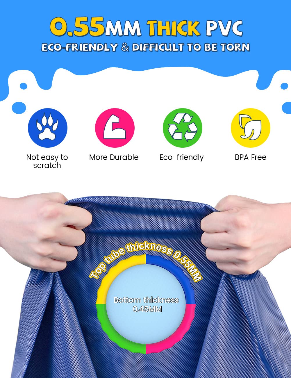 VISTOP Non-Slip Splash Pad for Kids and Dog, Thicken Sprinkler Pool Summer Outdoor Water Toys - Fun Backyard Fountain Play Mat for Baby Girls Boys Children or Pet Dog (67 inch, Blue&Blue)