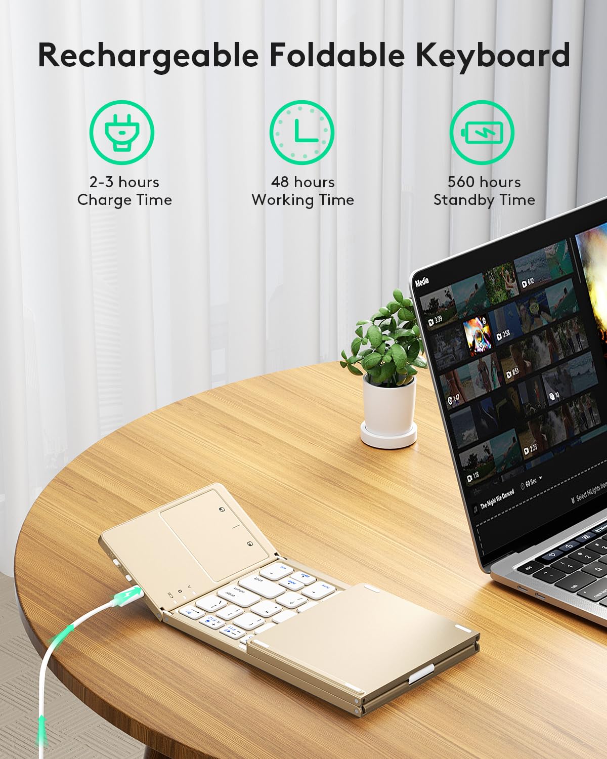 Samsers Foldable Bluetooth Keyboard with Touchpad- Black