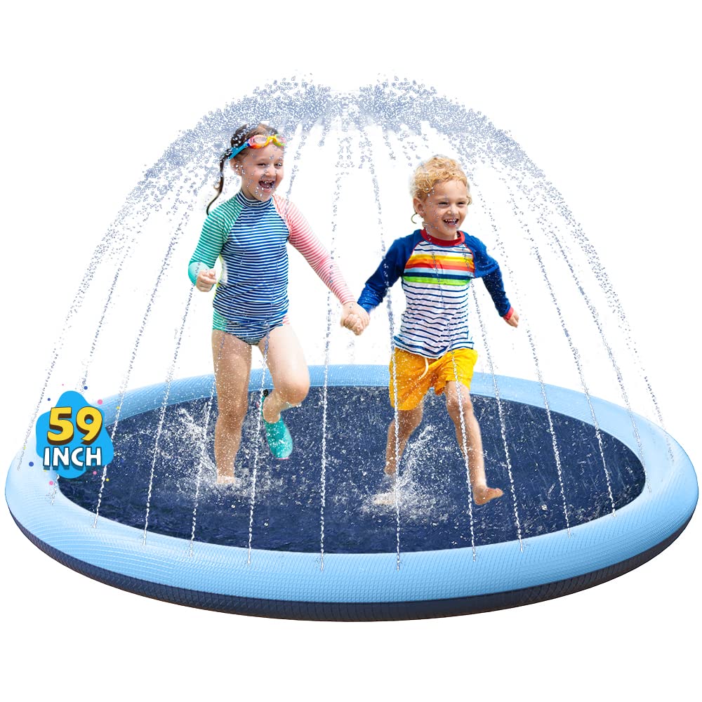 VISTOP Non-Slip Splash Pad for Kids and Dog, Thicken Sprinkler Pool Summer Outdoor Water Toys - Fun Backyard Fountain Play Mat for Baby Girls Boys Children or Pet Dog (67 inch, Blue&Blue)