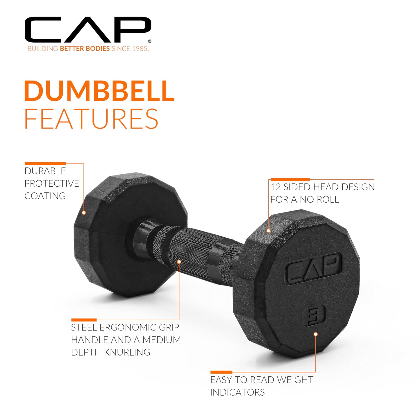 CAP Barbell 10 LB Coated Hex Dumbbell Weight Pair with Black Handle