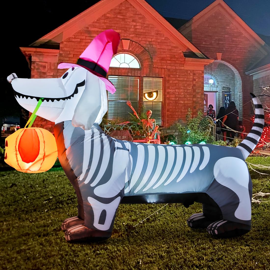GOOSH 5.5 FT Inflatables Outdoor Decorations Skeleton Puppy  for Halloween Party