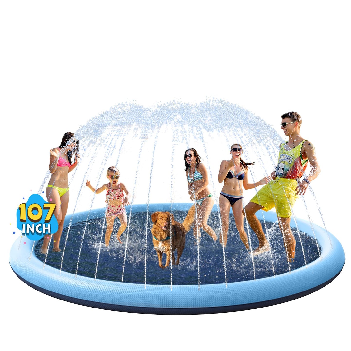 VISTOP Non-Slip Splash Pad for Kids and Dog, Thicken Sprinkler Pool Summer Outdoor Water Toys - Fun Backyard Fountain Play Mat for Baby Girls Boys Children or Pet Dog (67 inch, Blue&Blue)