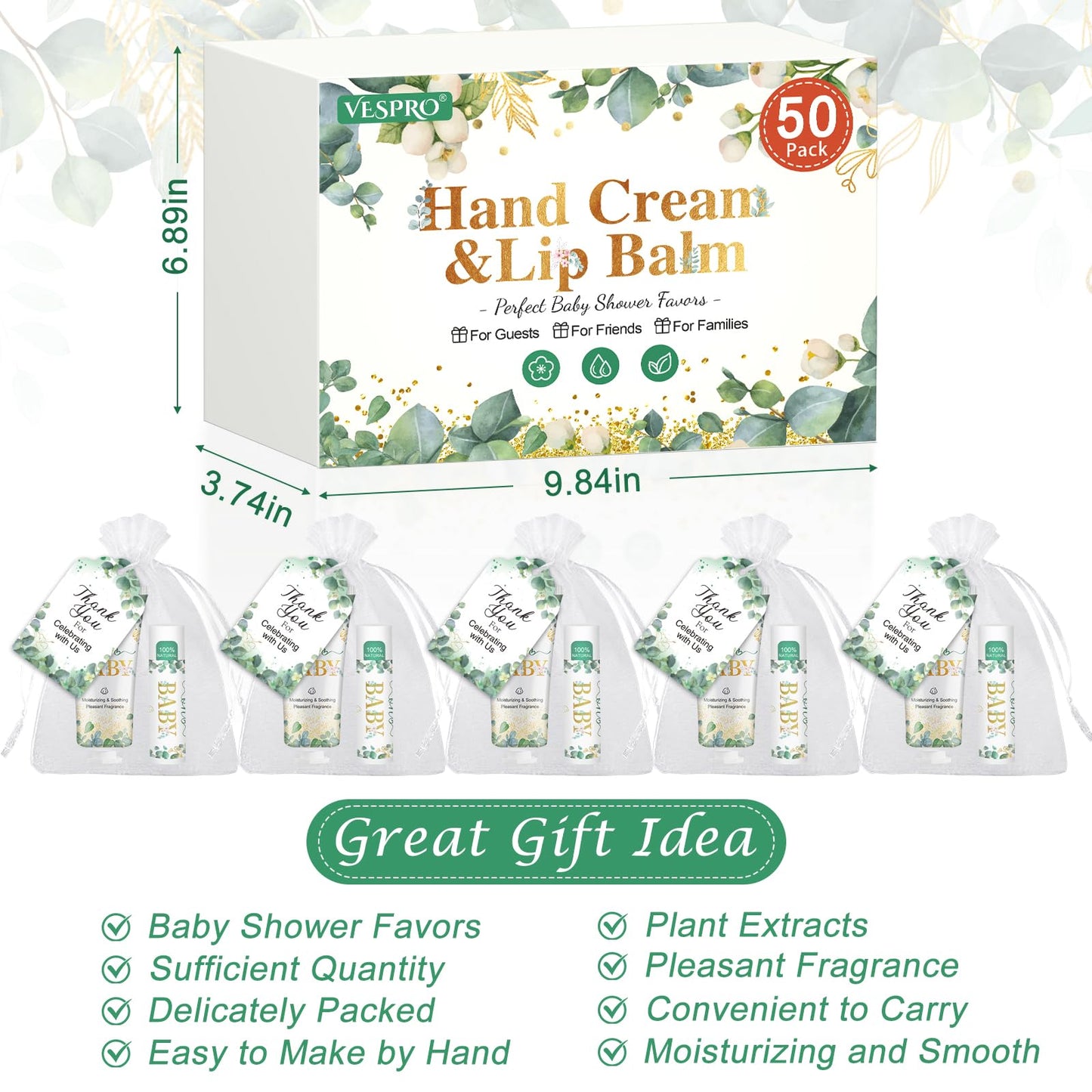 VESPRO 50 Pack Halloween Hand Cream, Facial Mask and Lip Balm Set