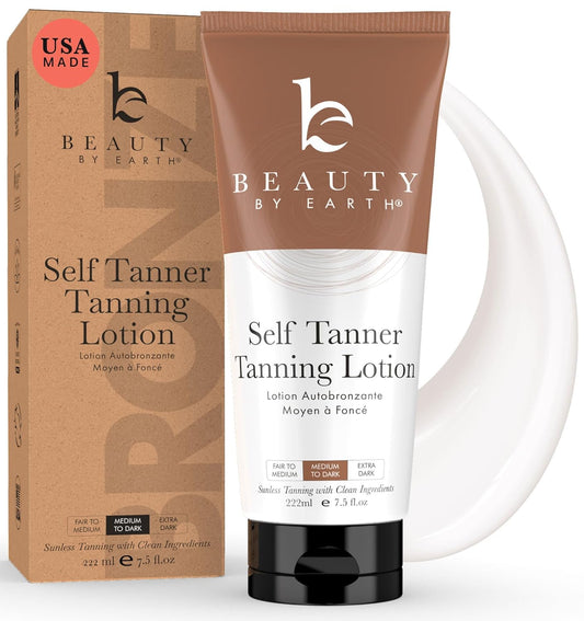 Beauty by Earth Self Tanner Natural Organic Moisturizing Lotion Medium to Dark