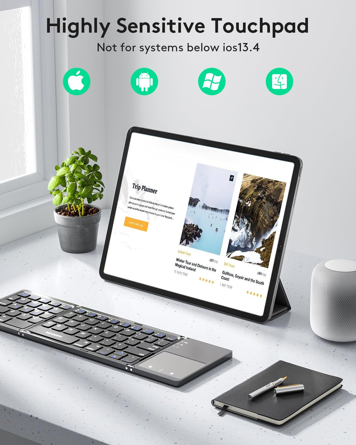 Samsers Foldable Bluetooth Keyboard with Touchpad- Black