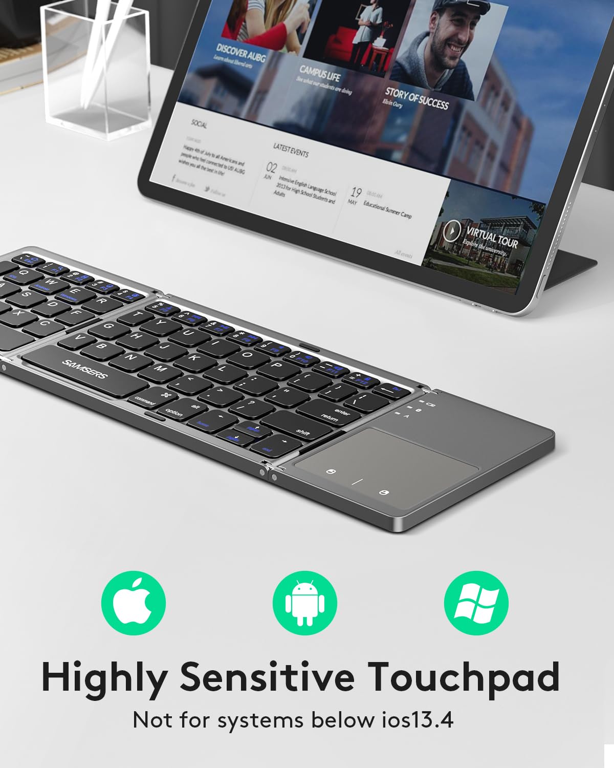 Samsers Foldable Bluetooth Keyboard with Touchpad- Black