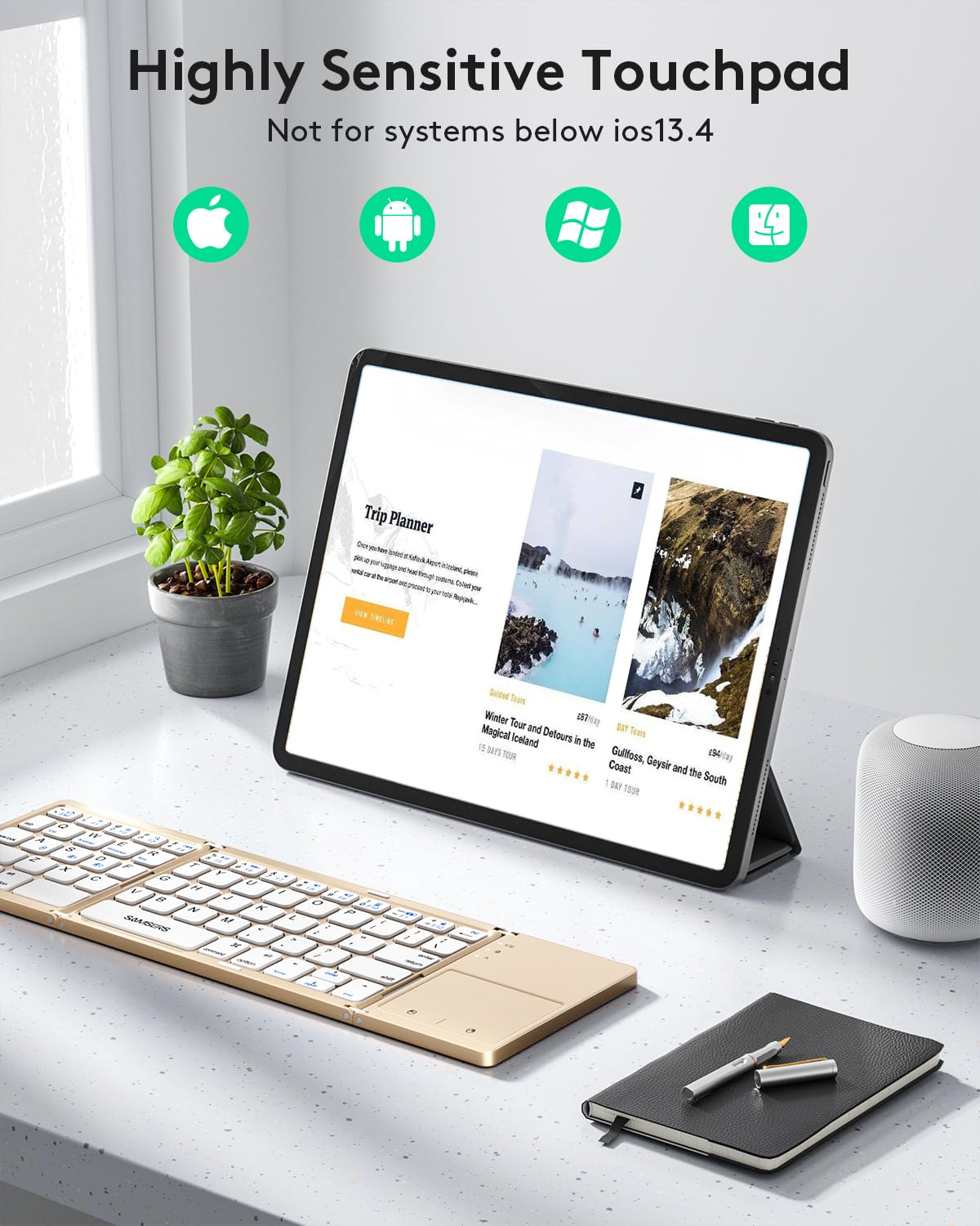 Samsers Foldable Bluetooth Keyboard with Touchpad- Black