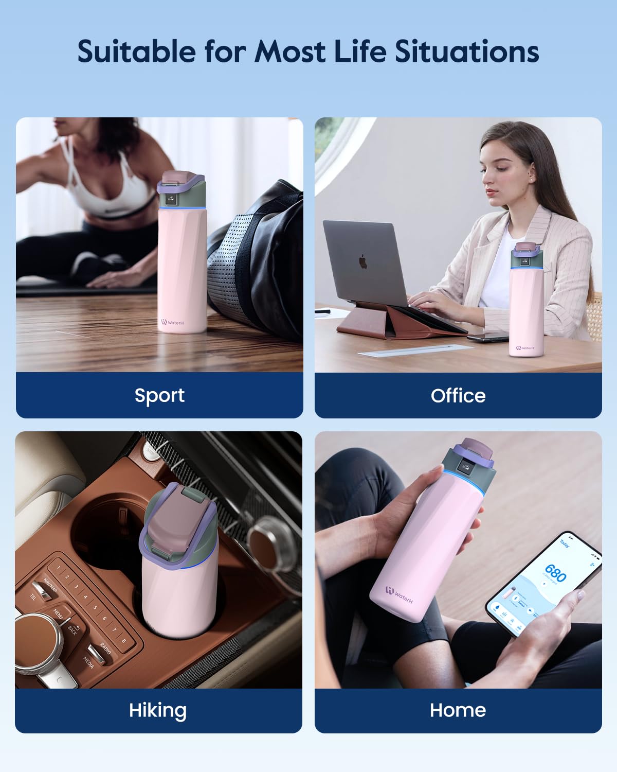 WATERH Smart Water Bottle with Reminder to Drink Water, 24oz