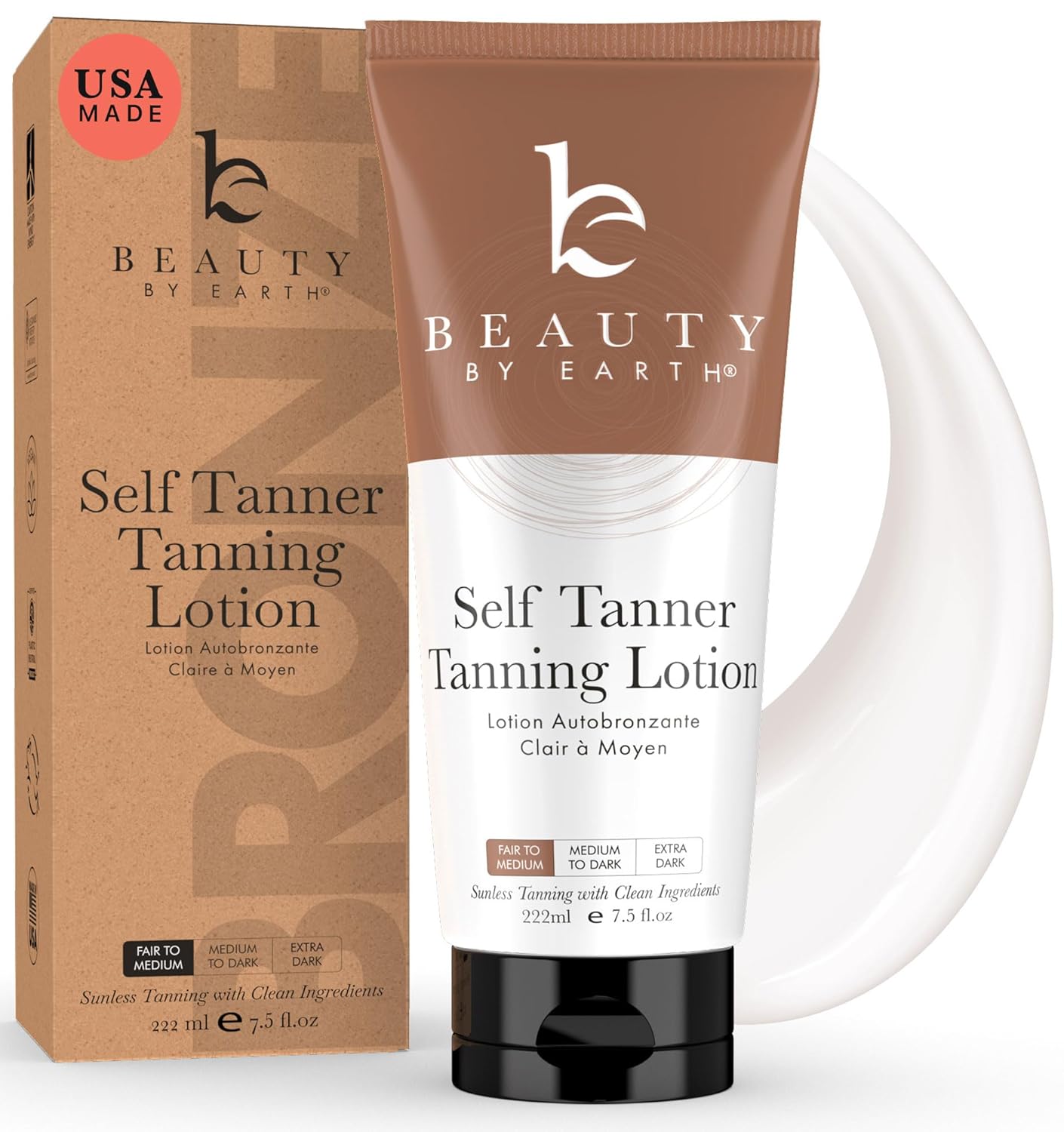 Beauty by Earth Self Tanner Natural Organic Moisturizing Lotion Medium to Dark
