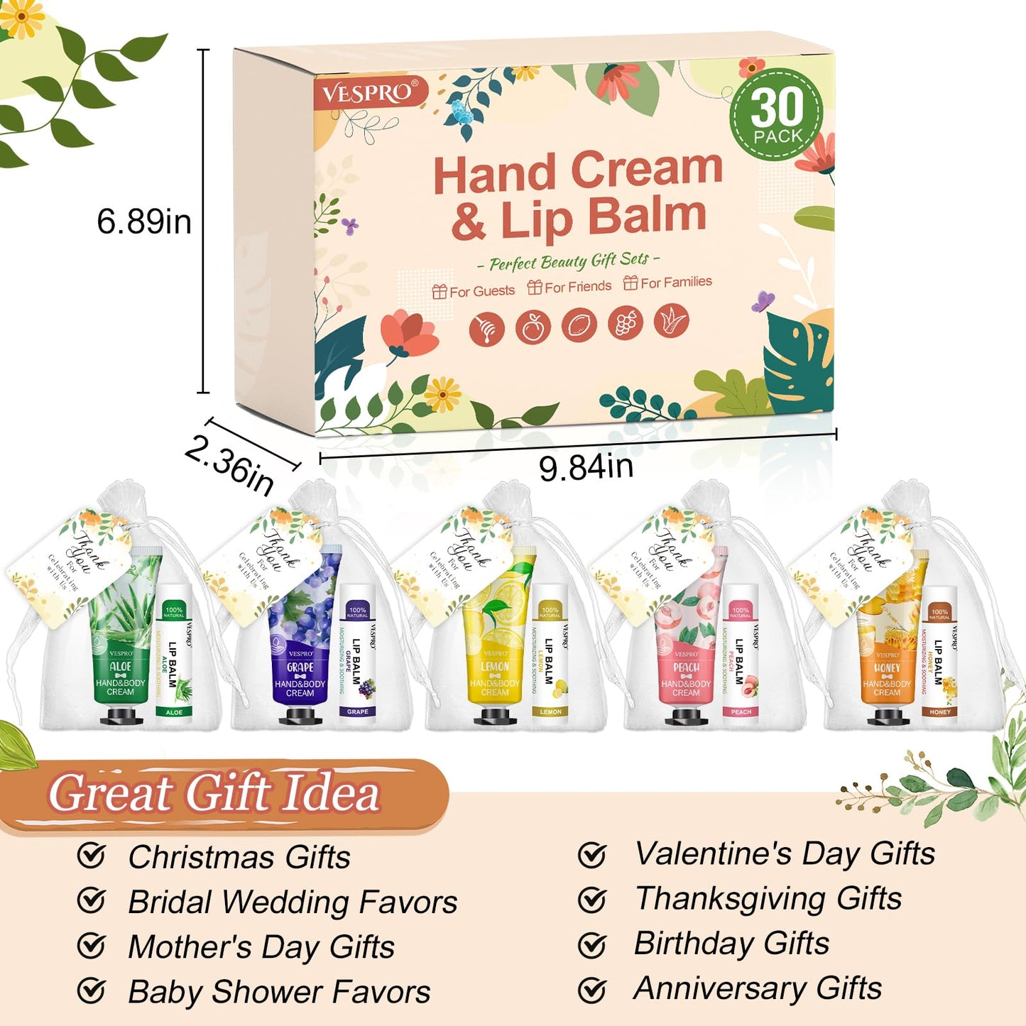 VESPRO 50 Pack Halloween Hand Cream, Facial Mask and Lip Balm Set