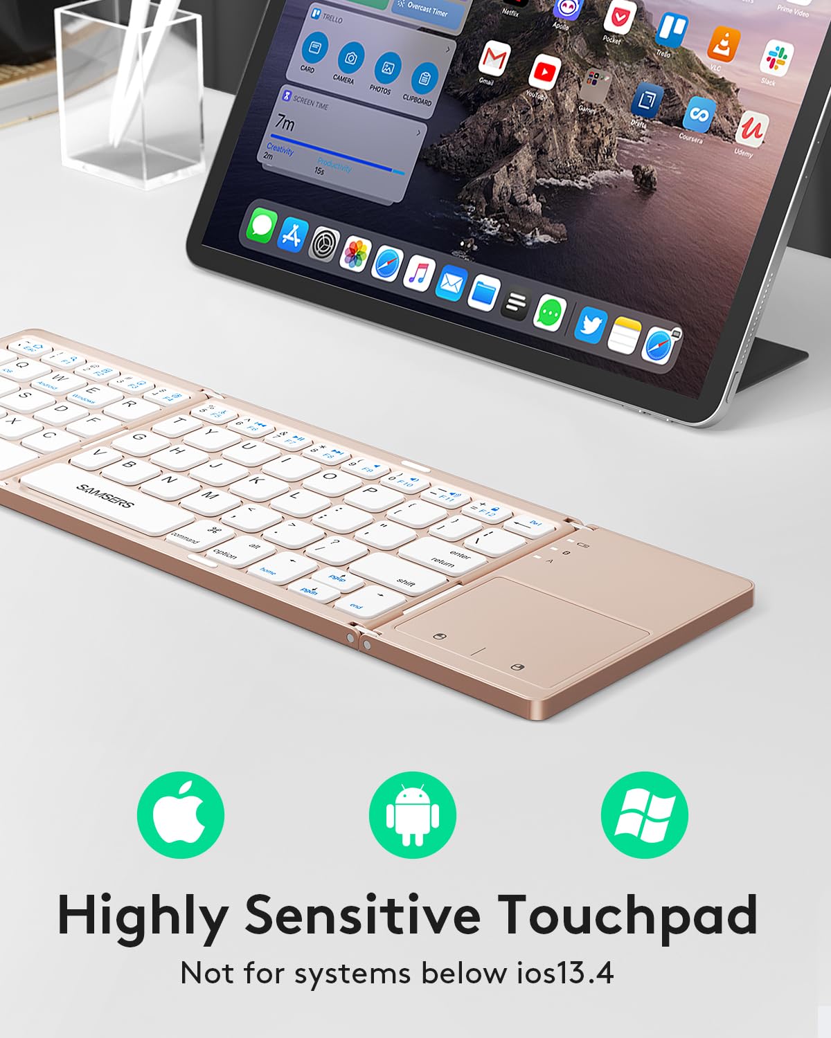 Samsers Foldable Bluetooth Keyboard with Touchpad- Black