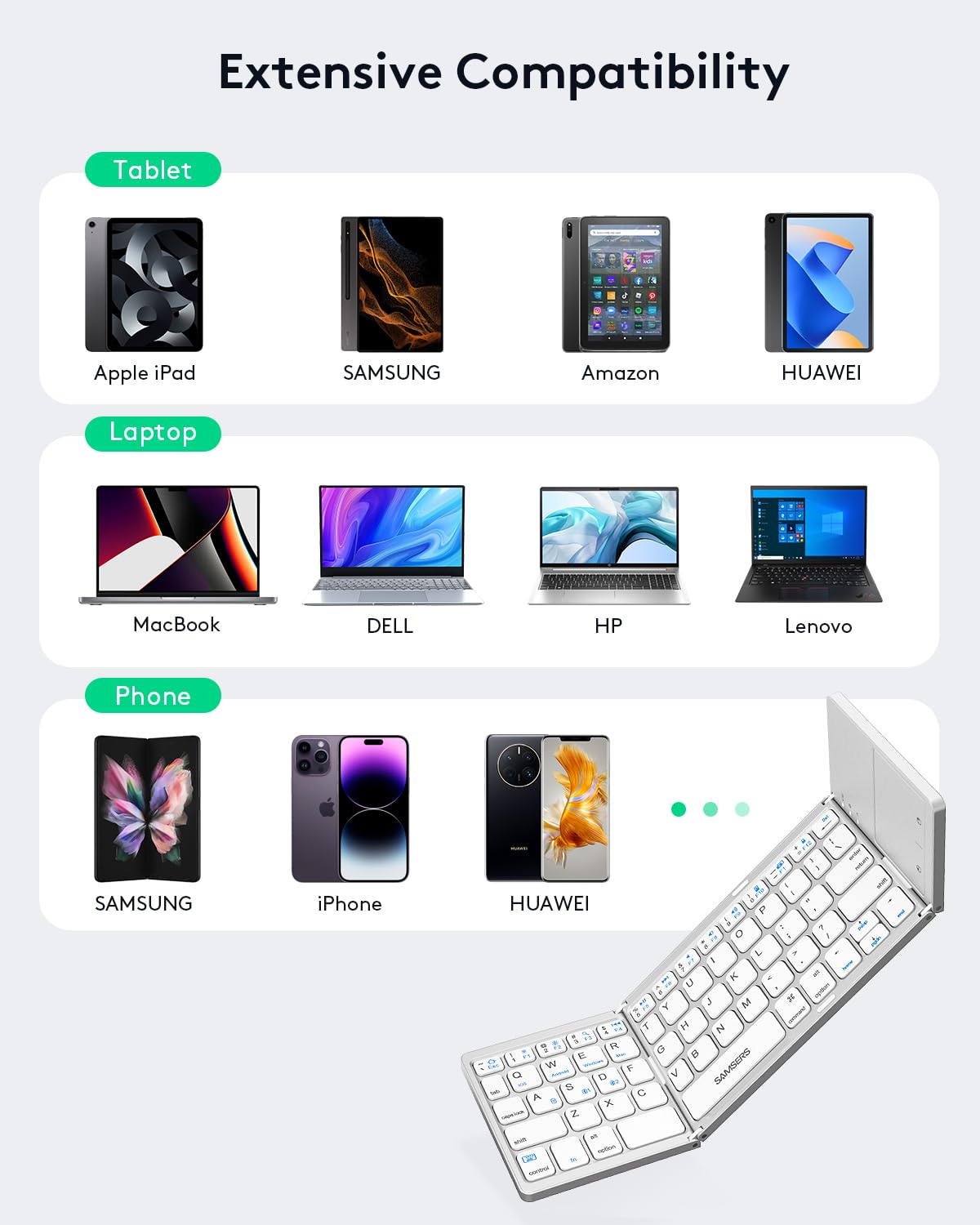 Samsers Foldable Bluetooth Keyboard with Touchpad- Black