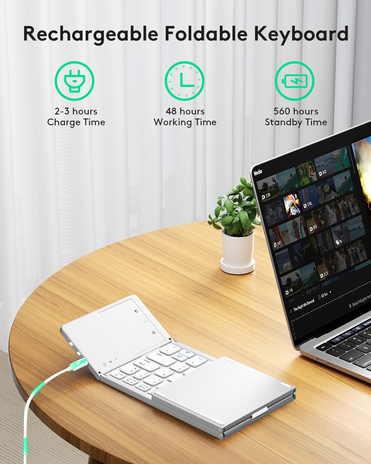 Samsers Foldable Bluetooth Keyboard with Touchpad- Black