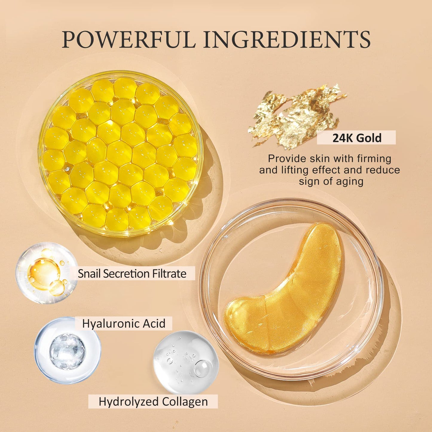 PEAUAMIE Under Eye Patches Gold and Hyaluronic Acid for puffy eyes