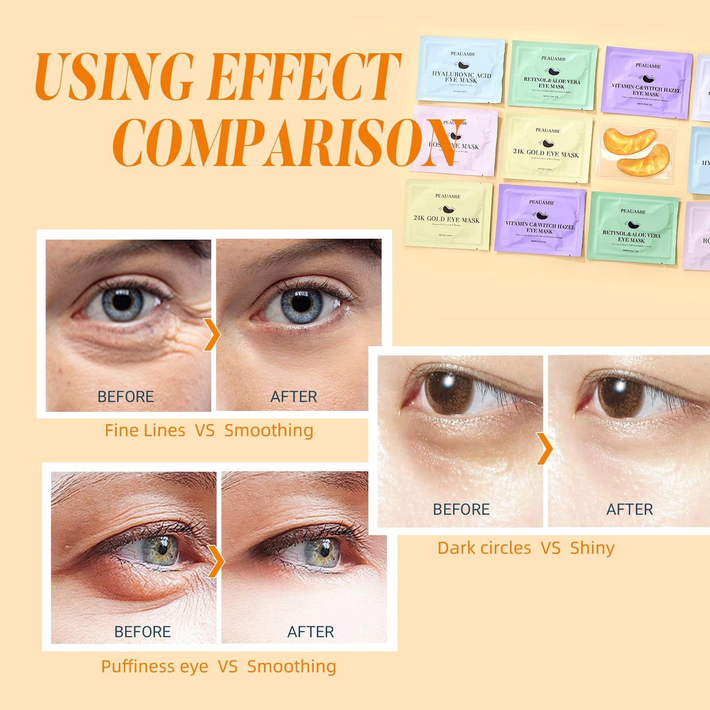 PEAUAMIE Under Eye Patches Gold and Hyaluronic Acid for puffy eyes