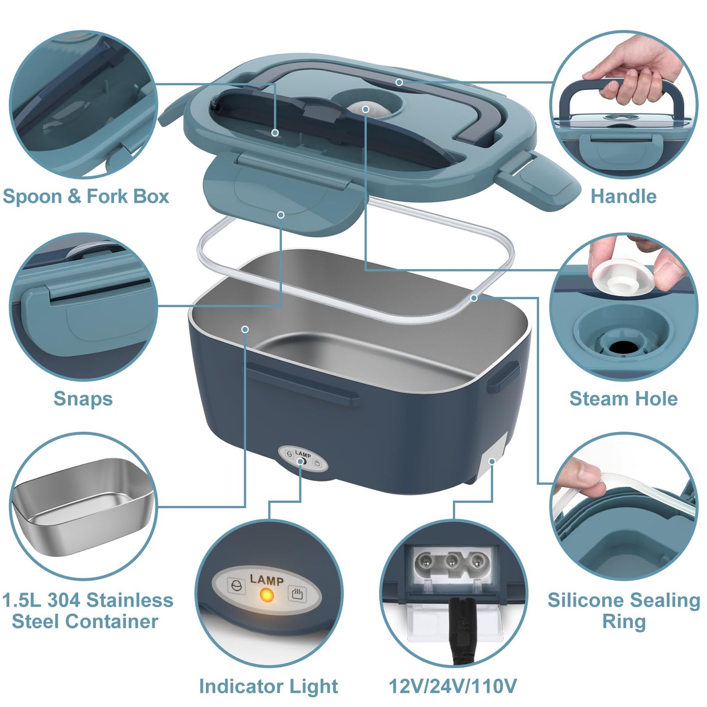 WisaKey Green Electric Lunch Box Food Heater