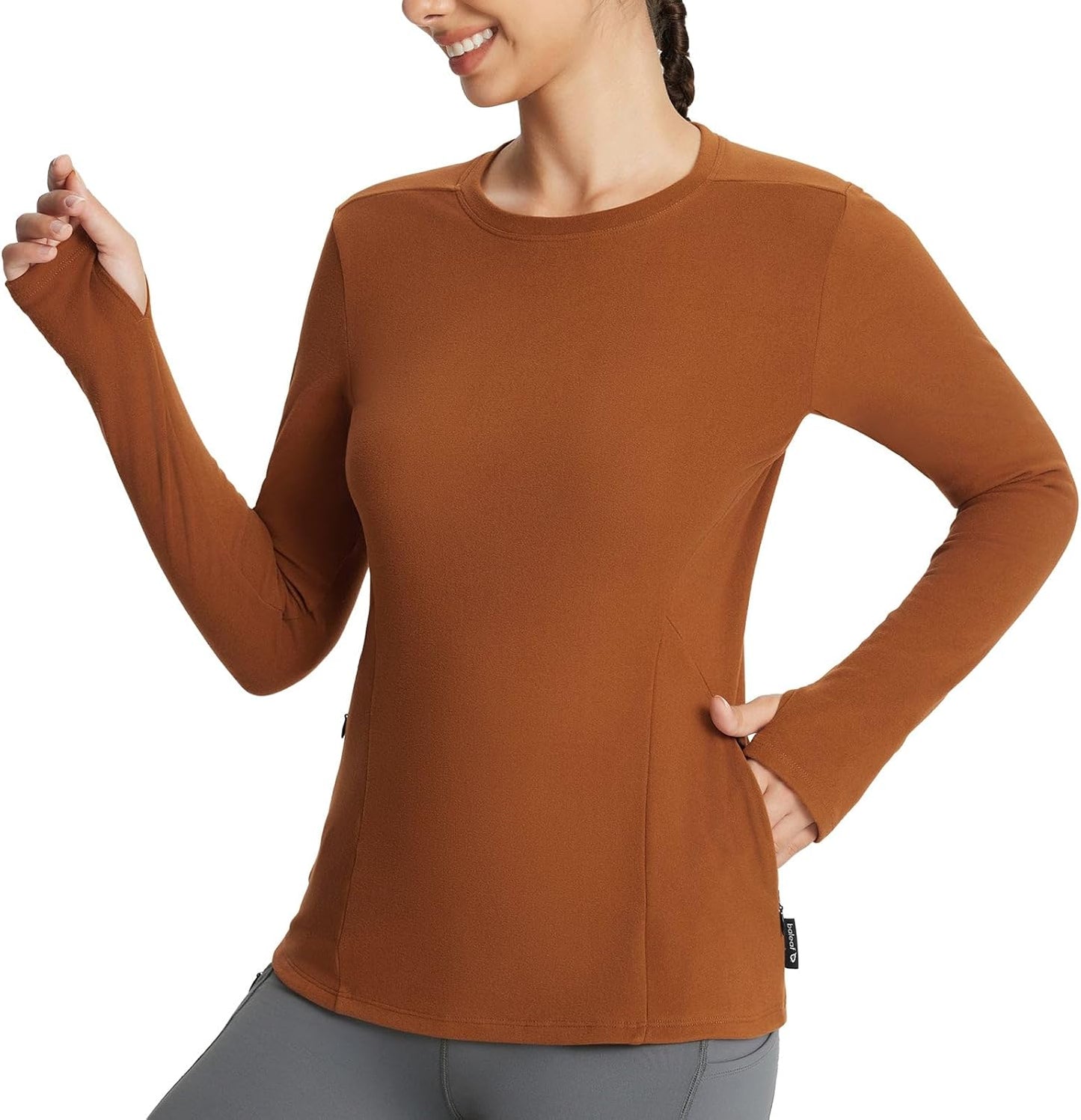 Baleaf Women’s Thermal Fleece Long Sleeve Shirt with Zipper Pocket