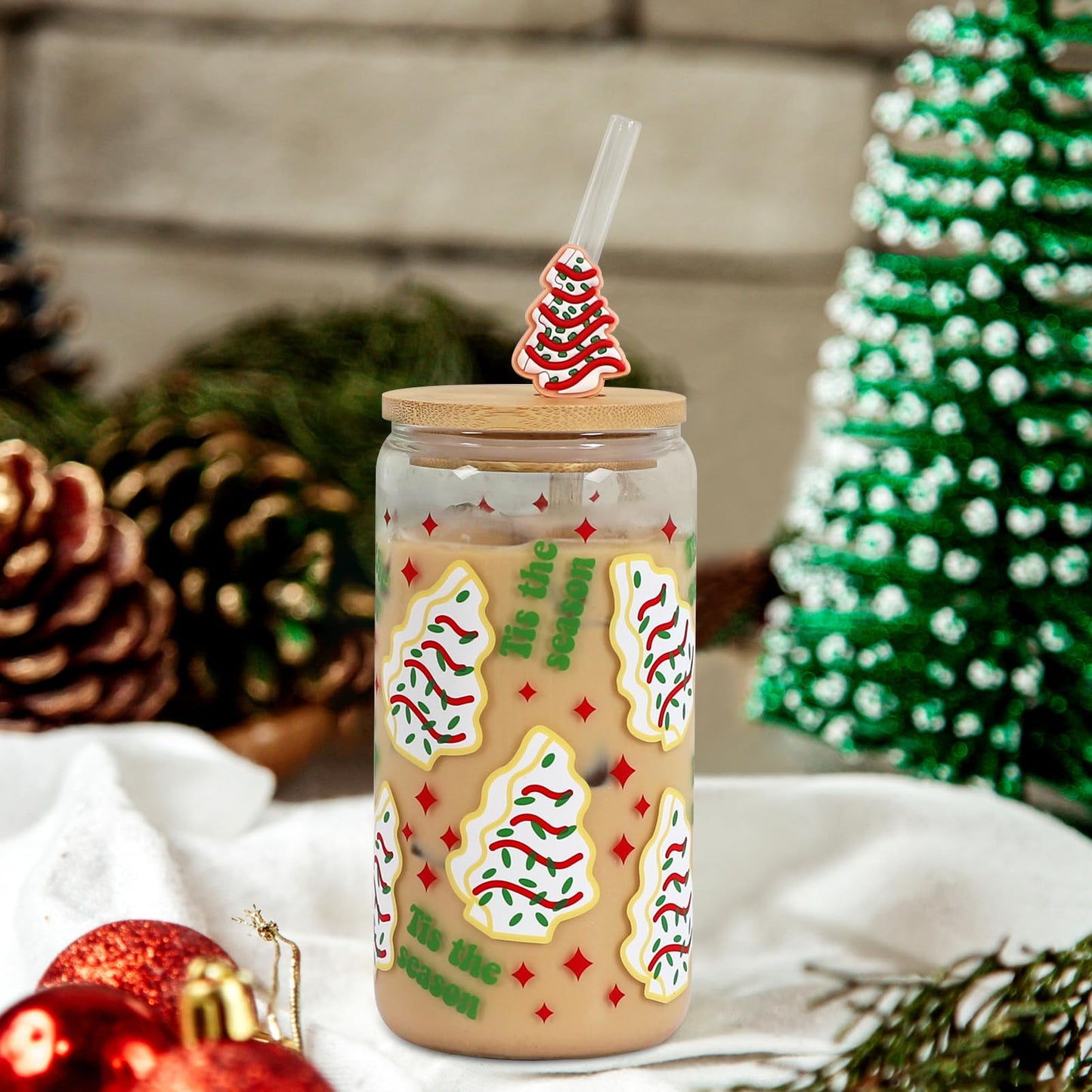 Joyseller Halloween Glass Cup, 18oz Cute Ghost Cat Iced Coffee Can Glass Tumbler
