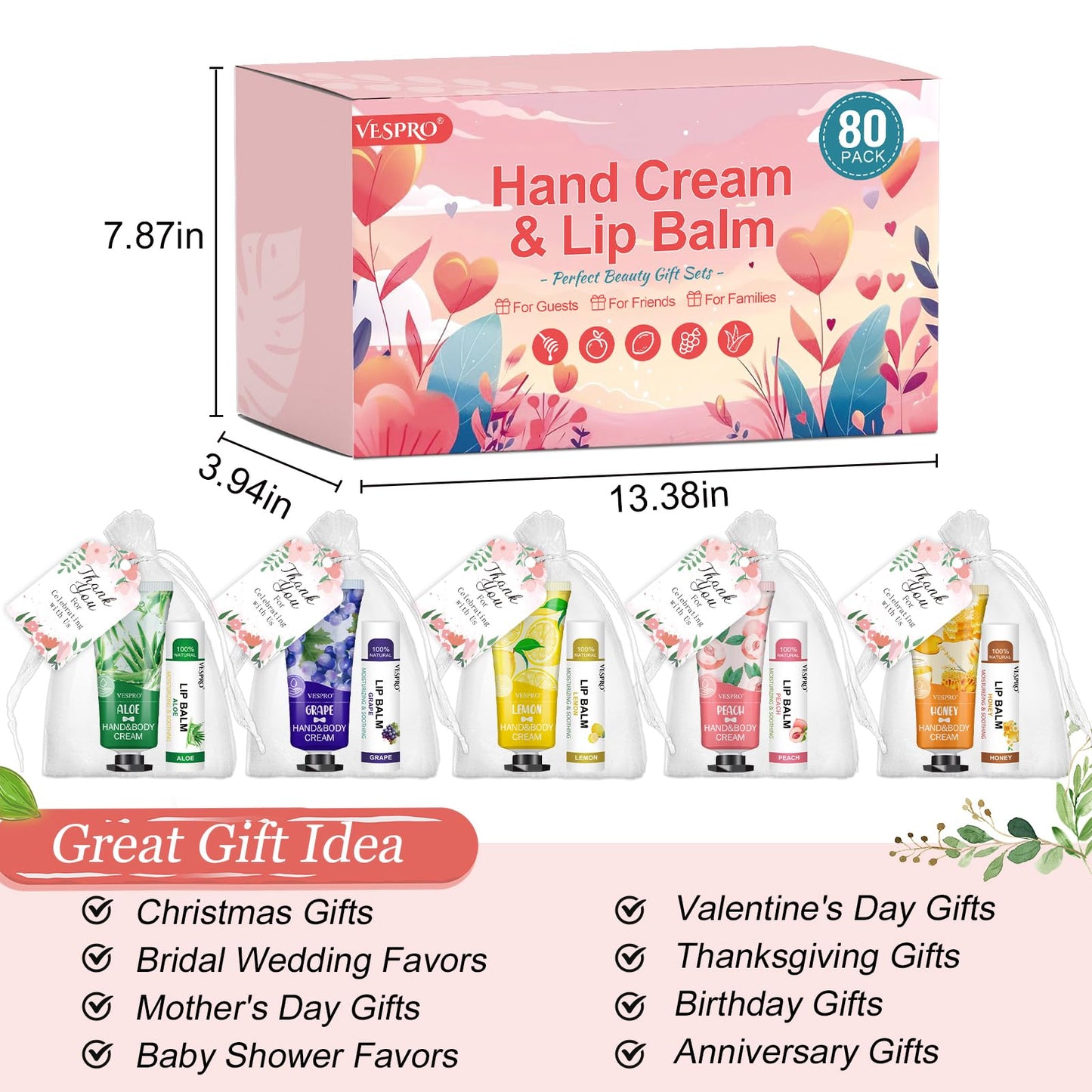 VESPRO 50 Pack Halloween Hand Cream, Facial Mask and Lip Balm Set