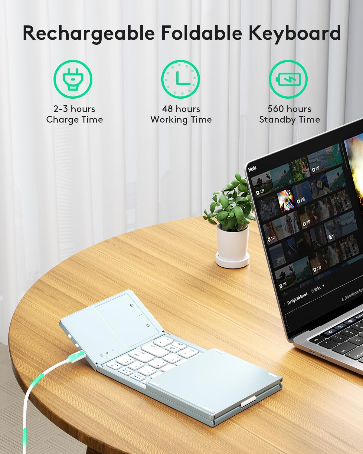 Samsers Foldable Bluetooth Keyboard with Touchpad- Black