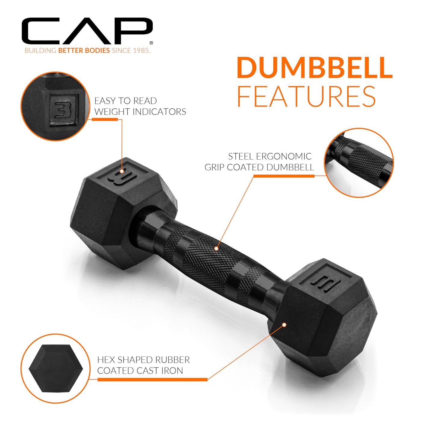 CAP Barbell 10 LB Coated Hex Dumbbell Weight Pair with Black Handle