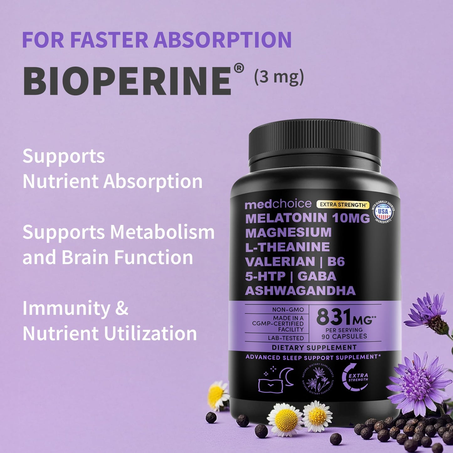 12-in-1 Melatonin Sleep Capsules - Natural Sleep Aids for Adults with Melatonin 5mg