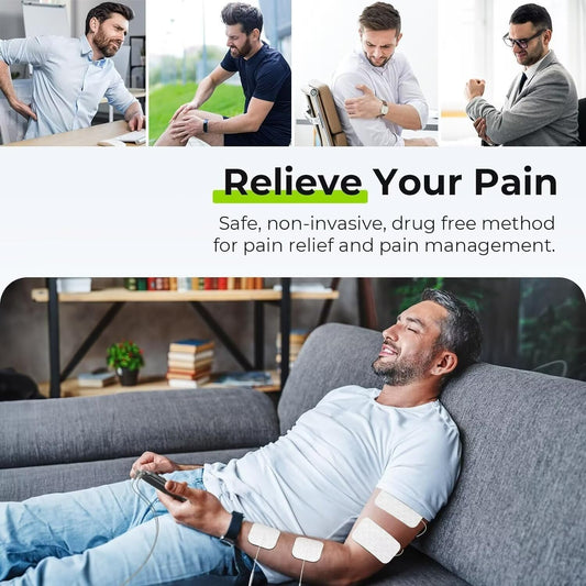 AUVON 3-in-1 TENS Unit Muscle Stimulator With 12 TENS Pads