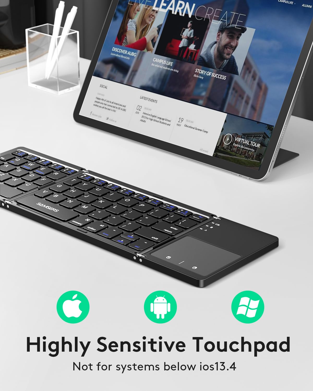 Samsers Foldable Bluetooth Keyboard with Touchpad- Black