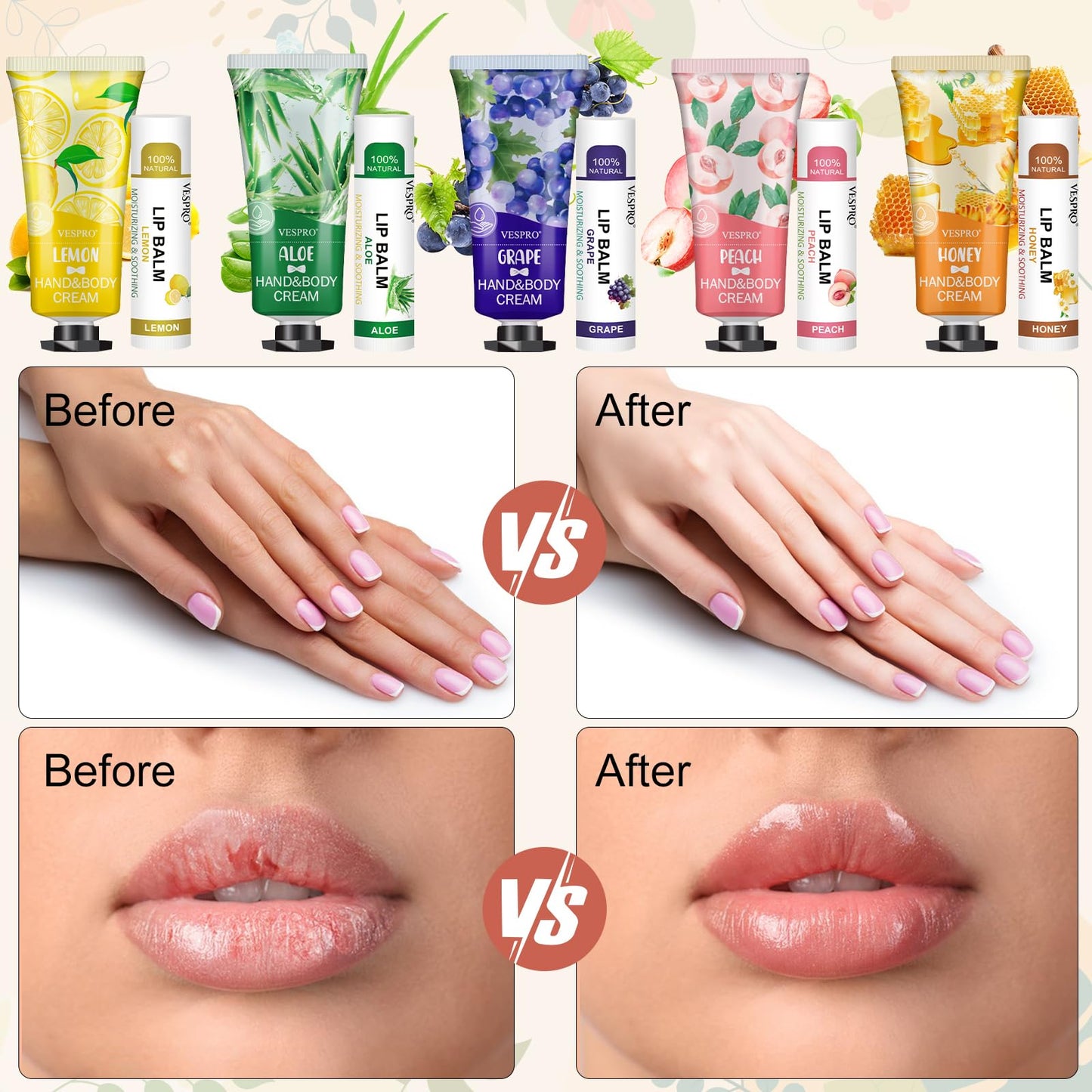 VESPRO 50 Pack Halloween Hand Cream, Facial Mask and Lip Balm Set