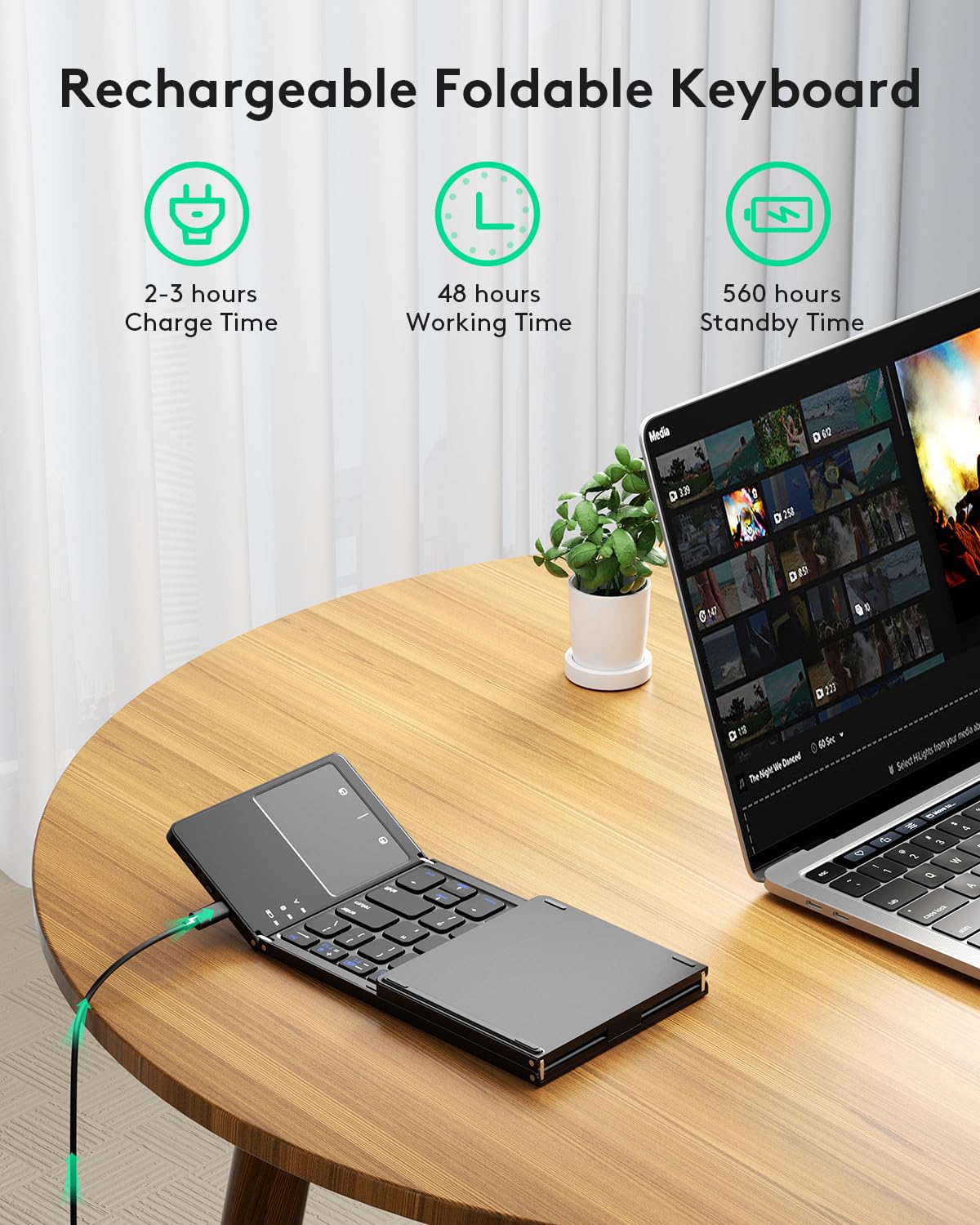 Samsers Foldable Bluetooth Keyboard with Touchpad- Black