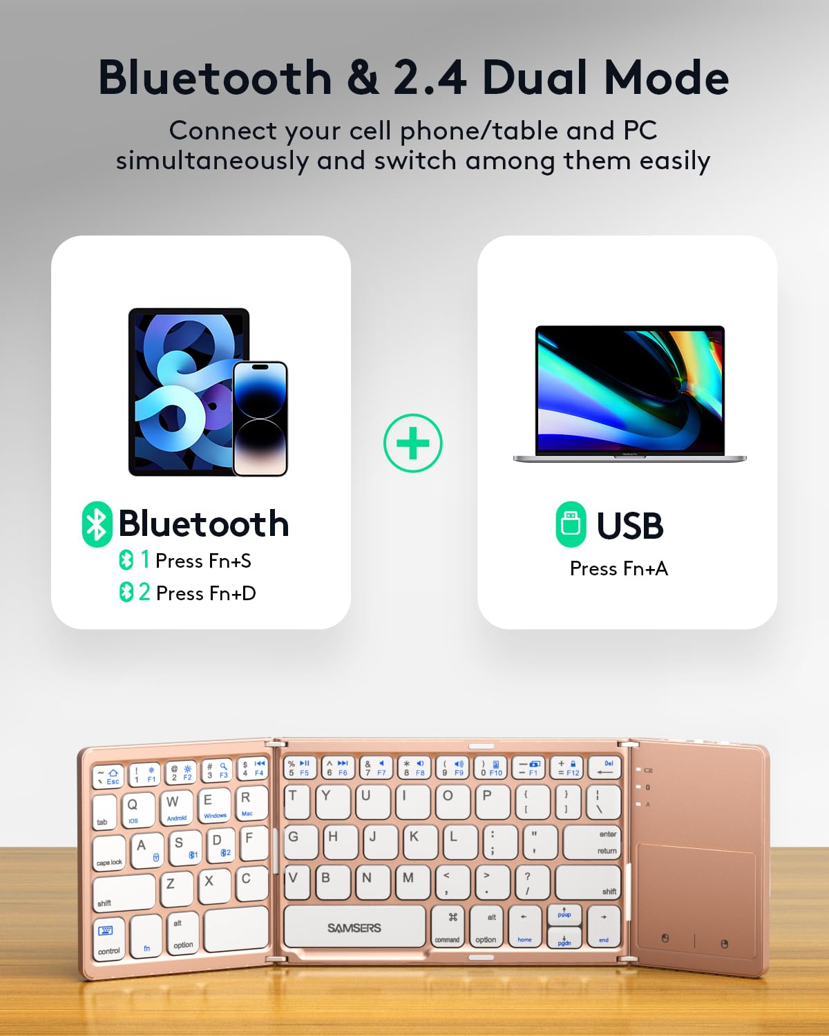 Samsers Foldable Bluetooth Keyboard with Touchpad- Black