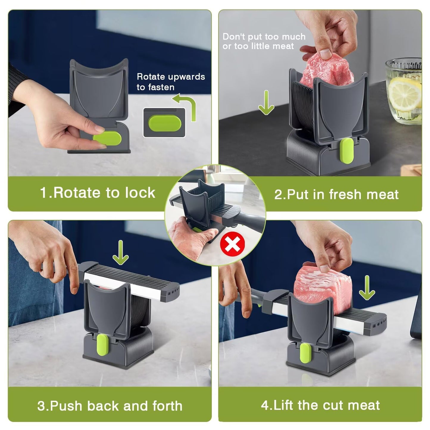 JUANWAN Fresh Meat Slicer - Thickness Adjustable 2 or 4 mm 17 IN 1