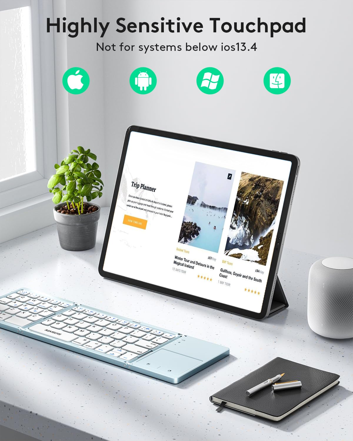 Samsers Foldable Bluetooth Keyboard with Touchpad- Black