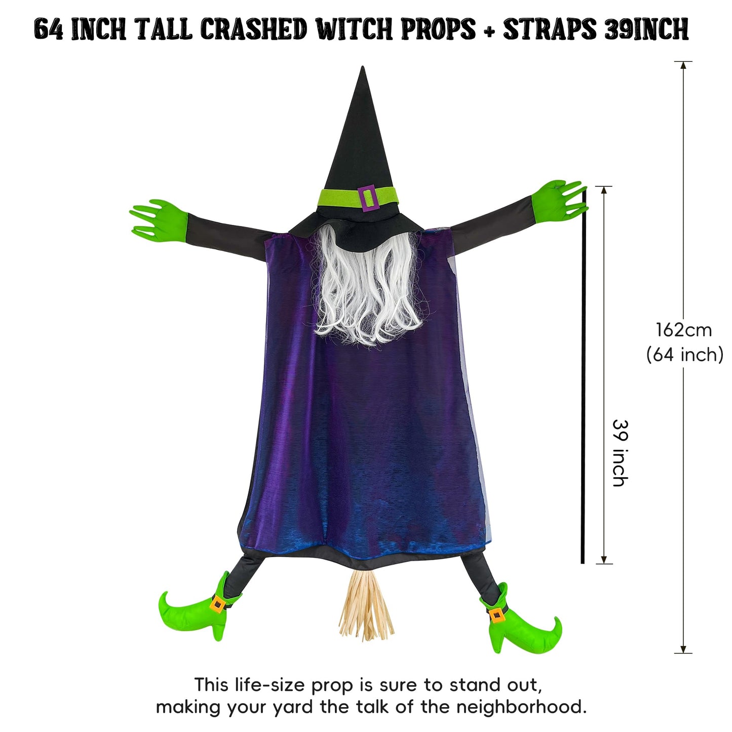 POPGIFTU 64" Large Crashing Witch into Tree Halloween Outdoor Decoration