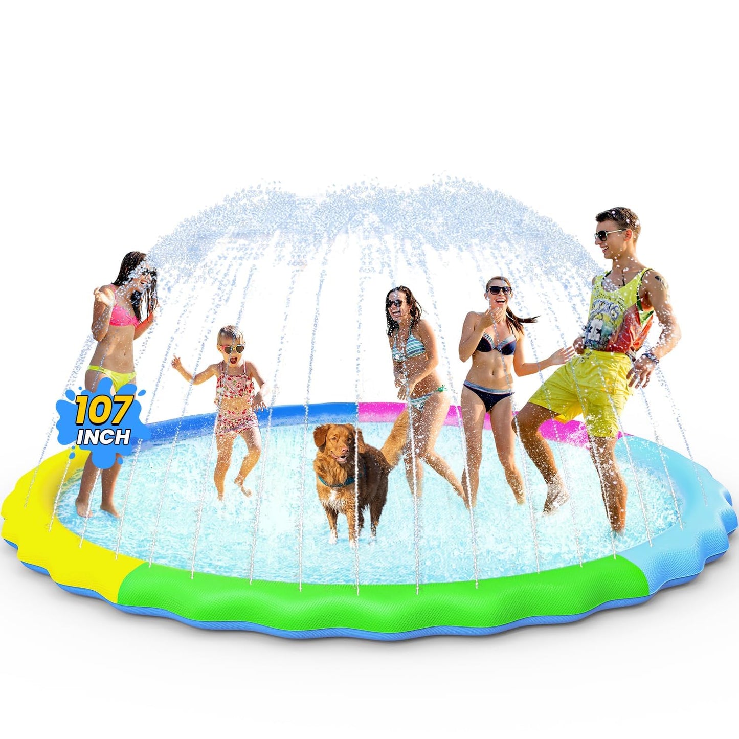 VISTOP Non-Slip Splash Pad for Kids and Dog, Thicken Sprinkler Pool Summer Outdoor Water Toys - Fun Backyard Fountain Play Mat for Baby Girls Boys Children or Pet Dog (67 inch, Blue&Blue)