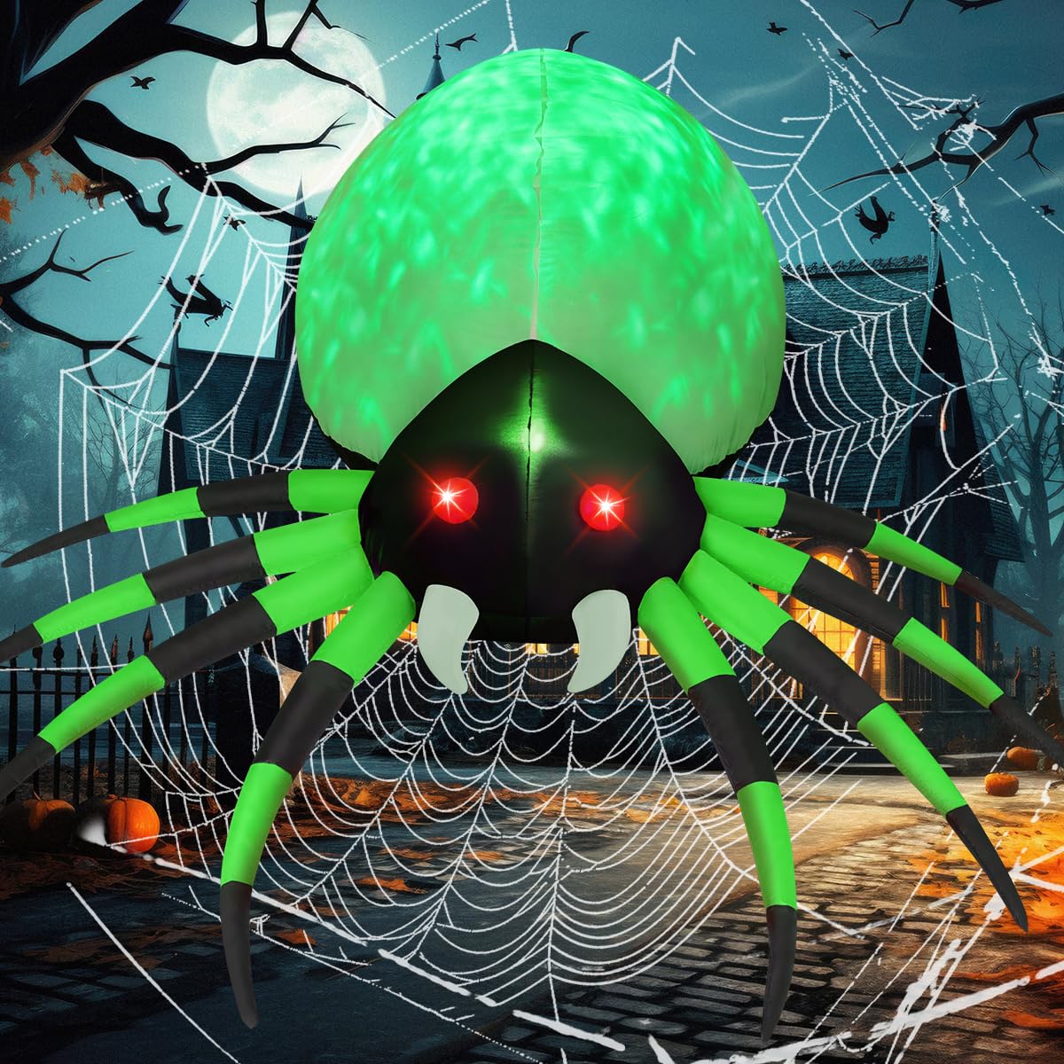 GOOSH 8 FT Width Halloween Inflatables Spider with Magic Light  Halloween Decorations