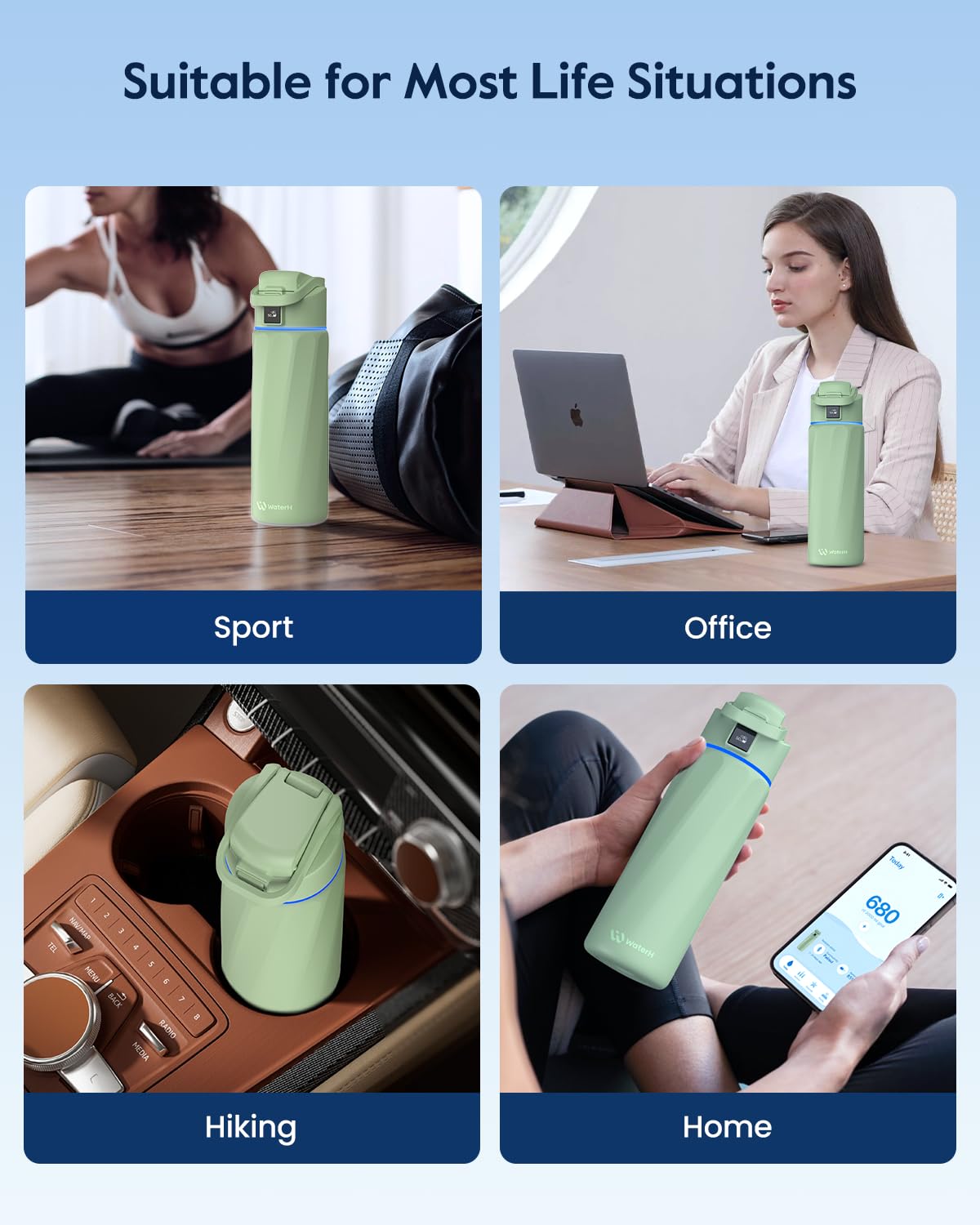 WATERH Smart Water Bottle with Reminder to Drink Water, 24oz