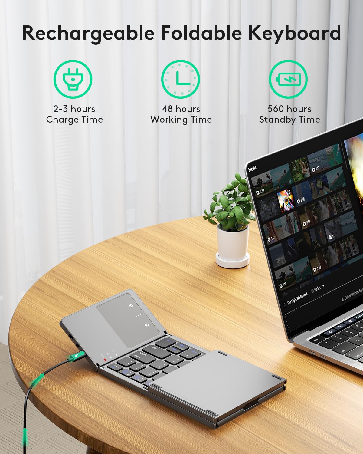 Samsers Foldable Bluetooth Keyboard with Touchpad- Black