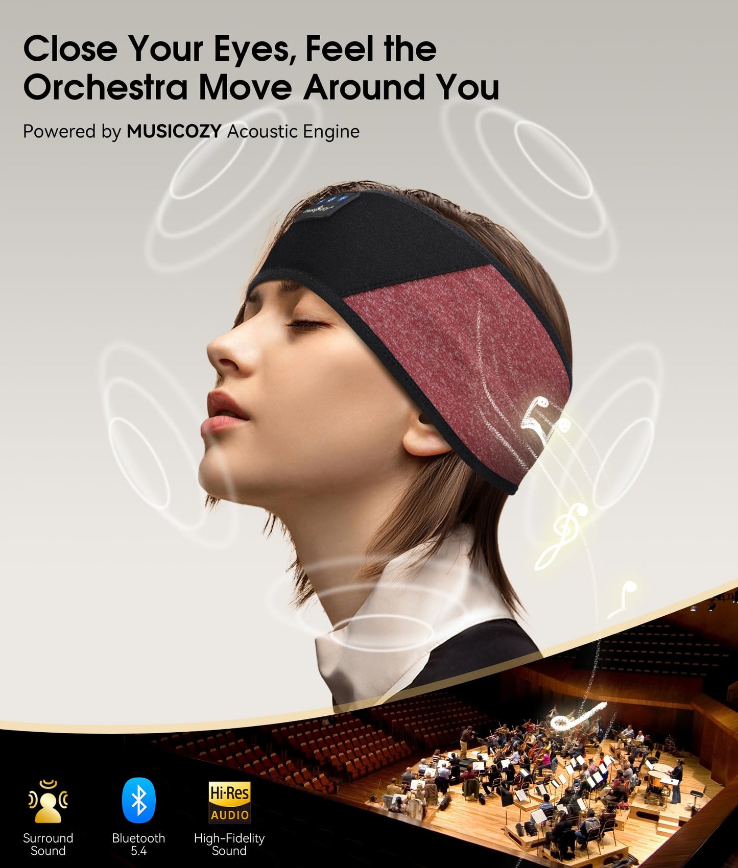 MUSICOZY Sleep Headphones Bluetooth 5.4 Headband, Wireless Earphones